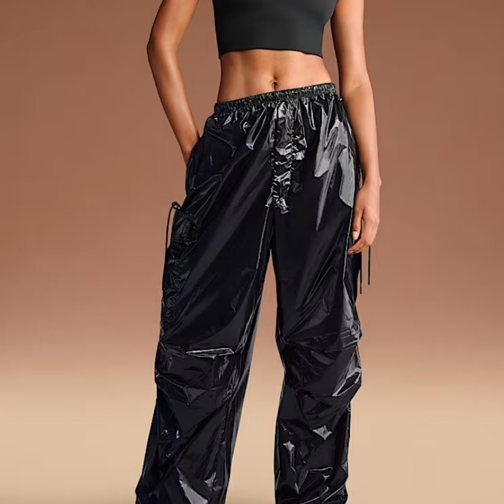 NIKE Skims Black Shiny Nylon Women's Cargo Pants L